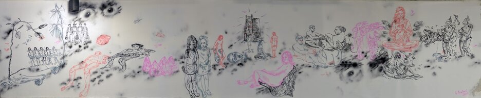 Svetlana Fialová: A nejak nemám slinu (2015), panoramatický pohľad na celú nástennú maľbu